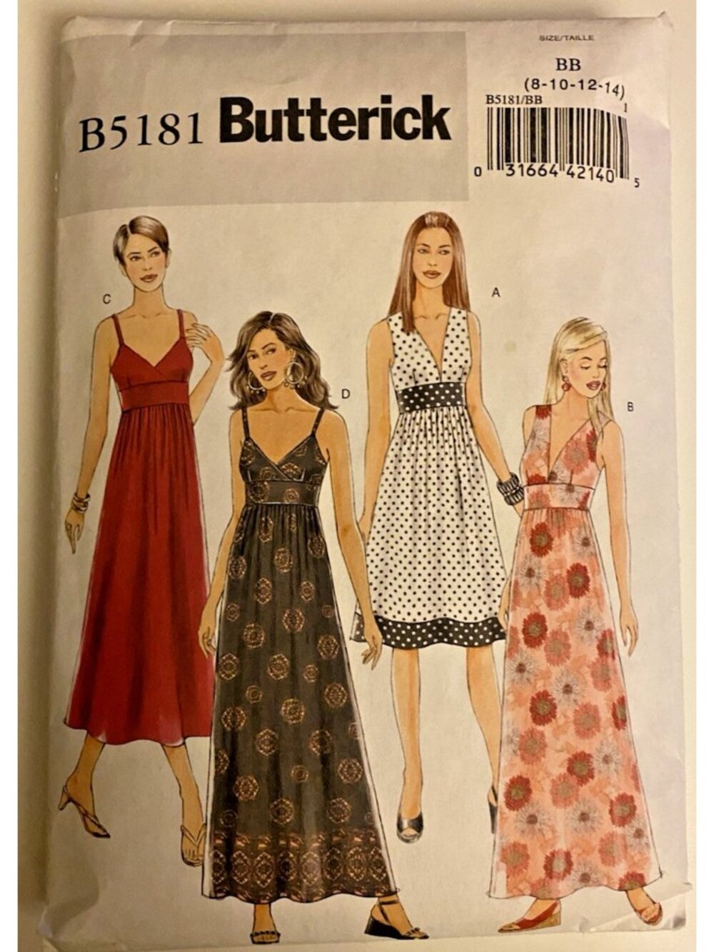 Butterick 5181 Size 8 10 12 14 Babydoll Festival Y2K Dress Pattern Uncut 2008